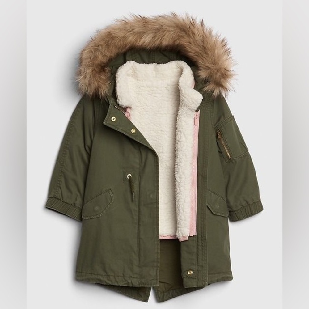 GAP Baby Girls 3-in-1 Parka Utility Jacket with Sherpa Vest